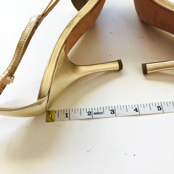Via Spiga Gold Leather Open Toe Heels Sandals - Picture 5 of 13